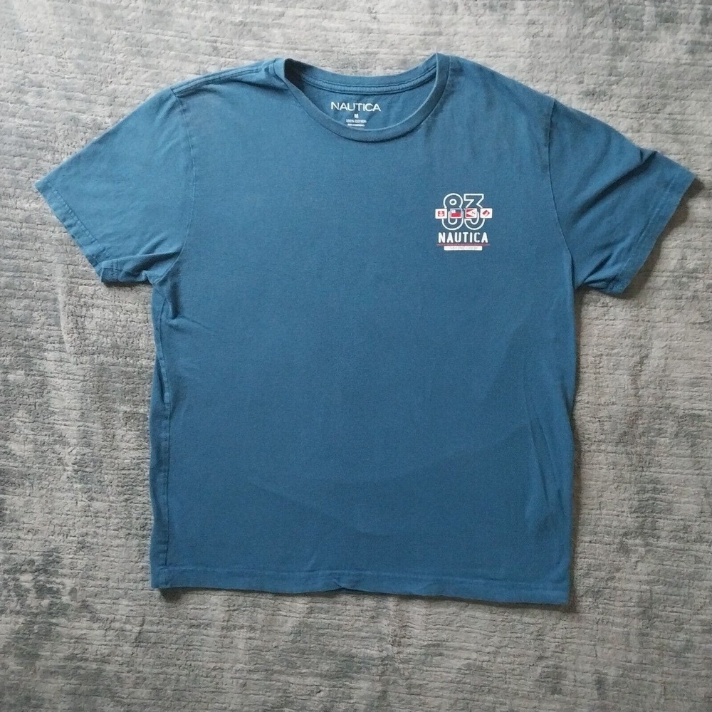 Nautica Shirt Mens Size Medium Short Sleeve Blue Casual 83 Sailing Crew